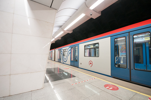 Moscow, Russia - may 02, 2021: Subway train on the  station Savelovskaya