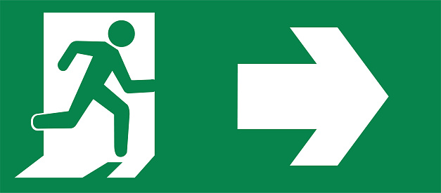 Vector Green emergency exit sign for the way to escape. Fire exit in the building symbol.