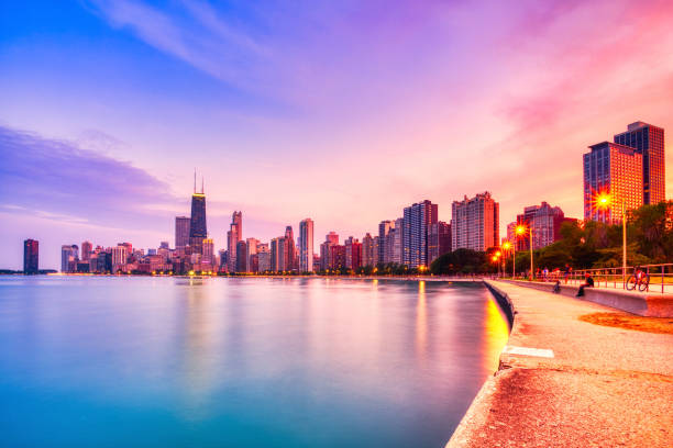 Skyline di Chicago all'Epic Sunset, Illinois, USA - foto stock