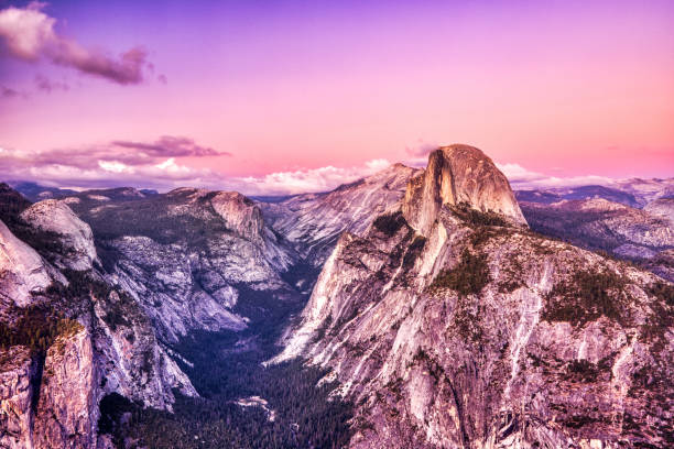 istock Yosemite Valley with Illuminated Half Dome at Sunset, View from Glacier Point, Yosemite National Park, California 1317485398