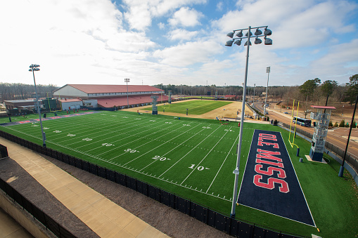 Oxford, MS - February 2, 2021: The Ole Miss football practice field on the University of Mississippi campus