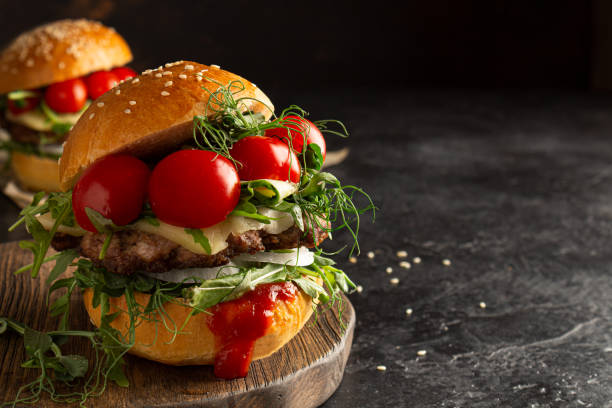 istock ready-made hot burger on the cutting board 1317487341