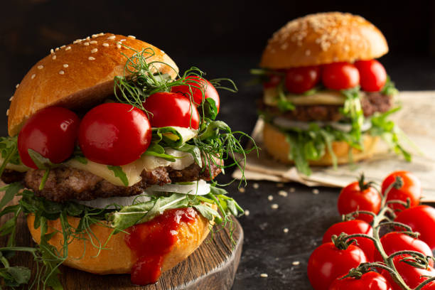 istock ready-made hot burger on the cutting board 1317487355