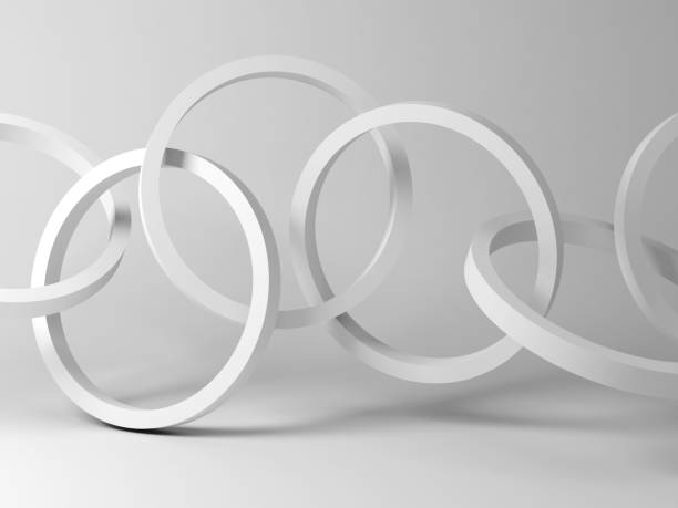 istock Chain of white rings, abstract installation in an empty room, 3d 1317488041
