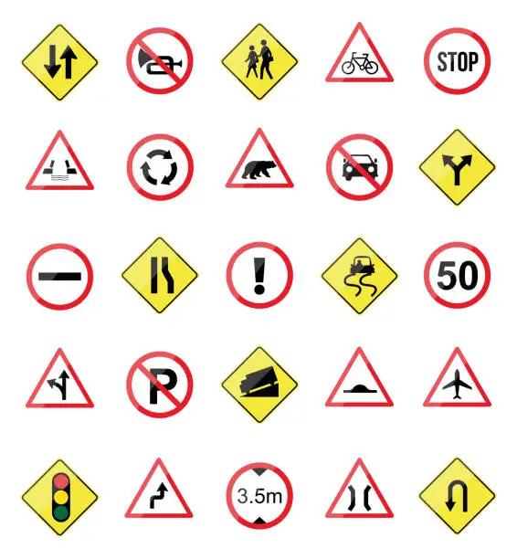 Vector illustration of Road signs vector. traffic sign. Traffic road signs set isolated on the white. Vector illustration.