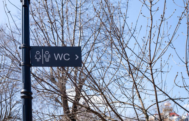 istock Toilet sign on a post in the park. 1317492726