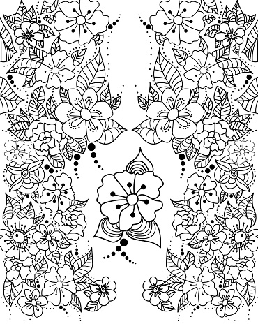 Beautiful flowers on white background, illustration. Coloring page