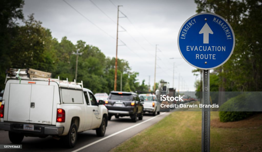 Hurricane Evacuation Route Cars at a standstill during a hurricane evacuation. Hurricane - Storm Stock Photo