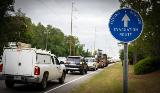 Hurricane Evacuation Route Cars at a standstill during a hurricane evacuation. hurricane stock pictures, royalty-free photos & images