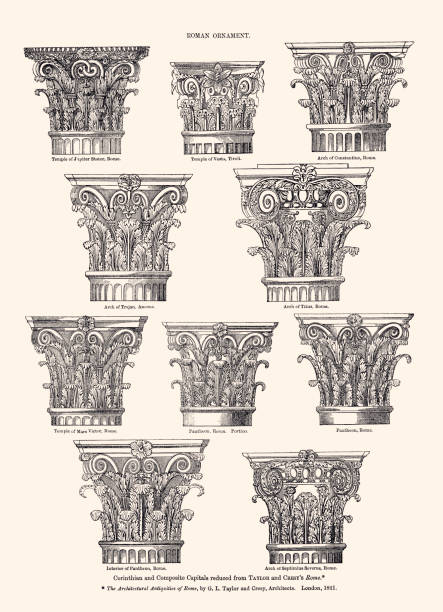 роман орнамент (xxxl с большим количеством деталей) - corinthian column stock illustrations