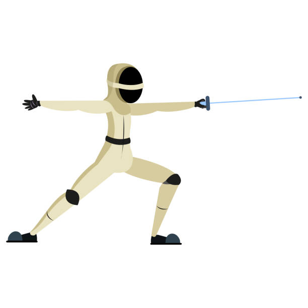 Isolated athlete character practicing fencing Isolated athlete character practicing fencing Vector illustration fencing sport stock illustrations
