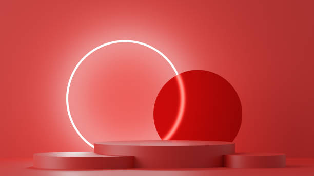 istock 3D illustration of a platform, round glass and ring light. 1317496940