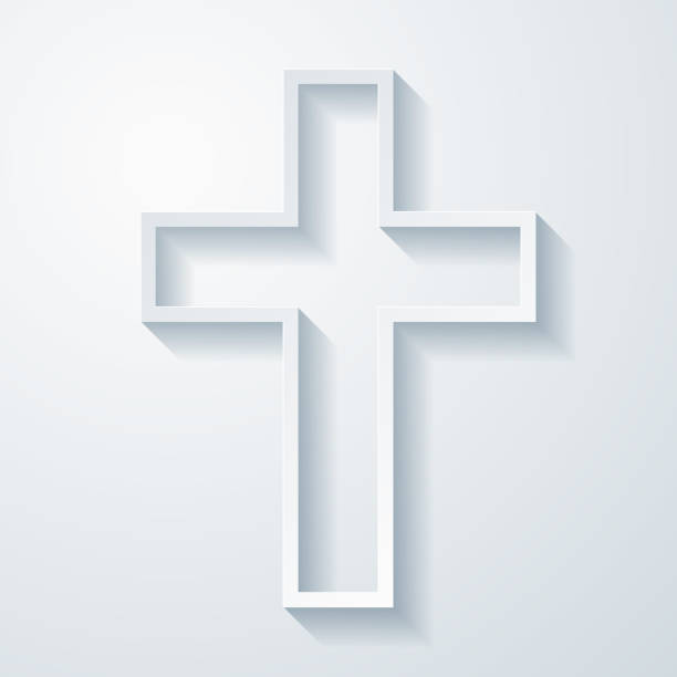 krzyż religijny. ikona z efektem cięcia papieru na pustym tle - cross shape obrazy stock illustrations