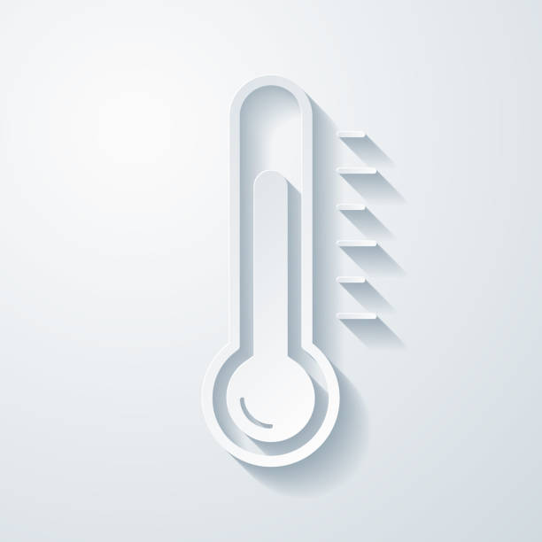 Thermometer. Icon with paper cut effect on blank background Icon of "Thermometer" with a realistic paper cut effect isolated on white background. Trendy paper cutout effect. Vector Illustration (EPS10, well layered and grouped). Easy to edit, manipulate, resize or colorize. Vector and Jpeg file of different sizes. temperature gauge stock illustrations