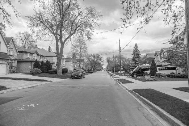 May 6th 2021- A long side street road. This is a side street in North York, Toronto.