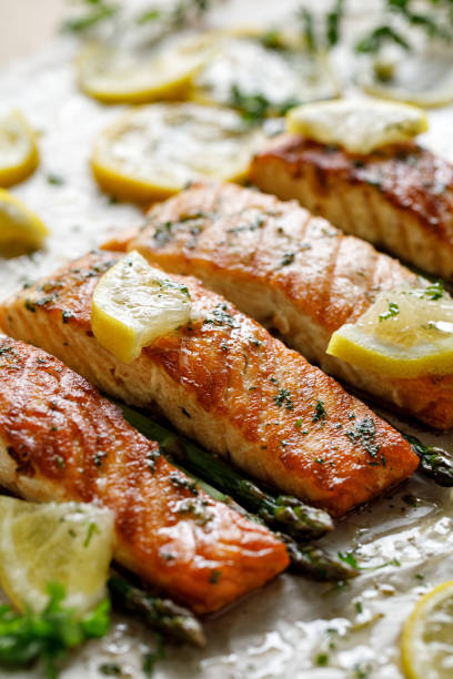 istock Baked salmon with herbs and lemon fruit 1317500469