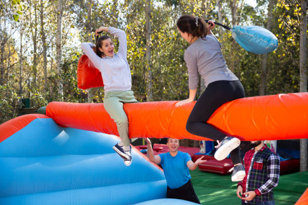 istock Females fighting by big stuffed pillows 1317500653