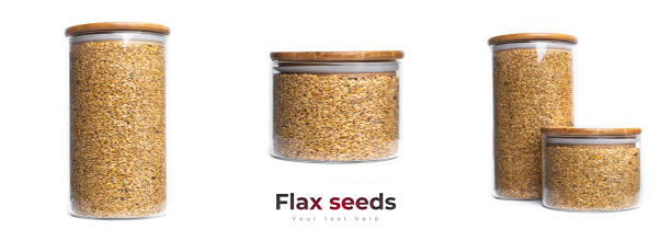 istock Flax seeds in a glass jar isolated on a white background 1317502905