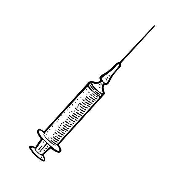 Syringe. Engraving vintage vector black illustration isolated on white. Hand drawn design element