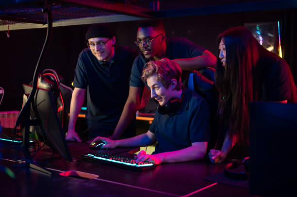 istock Cyber gamers broadcast live from their training ground, communicate with their fans live 1317507948