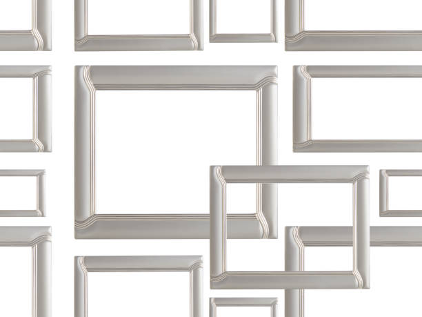 istock Set of metal or silver frmes. Seamless pattern, modern decor frame, isolated on white. Mock-up, minimal frame, tracery weave. 1317518480