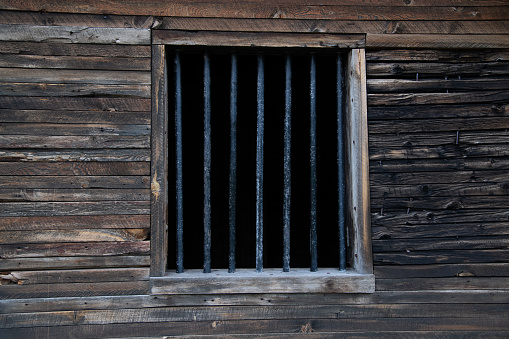 Jail house wall in ghost town of Animas Forks, Colorado near Silverton, Colorado and Ouray, Colorado in western USA.