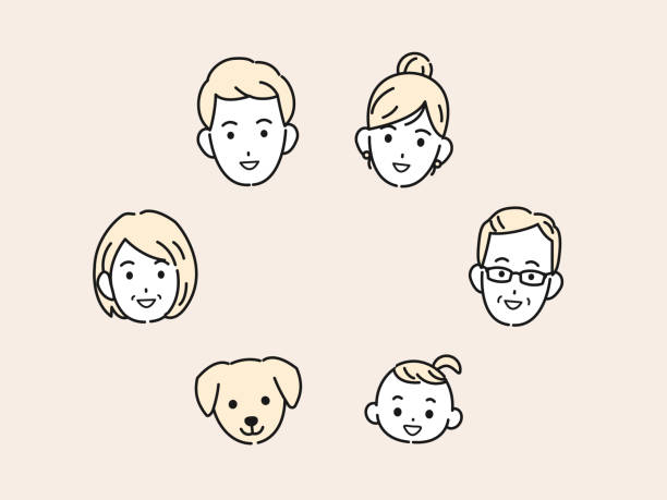 ilustrações, clipart, desenhos animados e ícones de ilustração de ícone de rosto de três gerações da família - pets family dog asian ethnicity