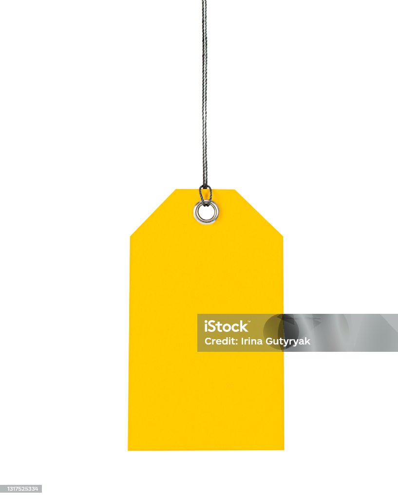 one yellow label one yellow label on white isolated background Price Tag Stock Photo