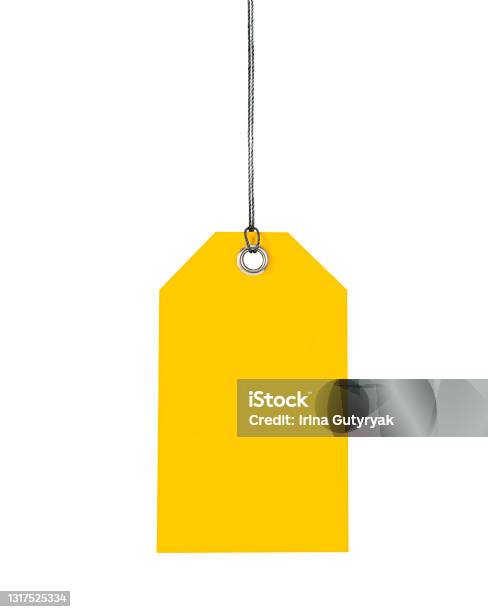 One Yellow Label Stock Photo - Download Image Now - Price Tag, Label, Gift Tag - Note