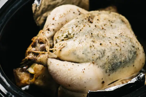 Detail of a slow-cooked whole herb chicken in Frederick, MD, United States