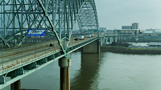 An aerial scene of Mississippi River at New Orleans, Louisiana, United States