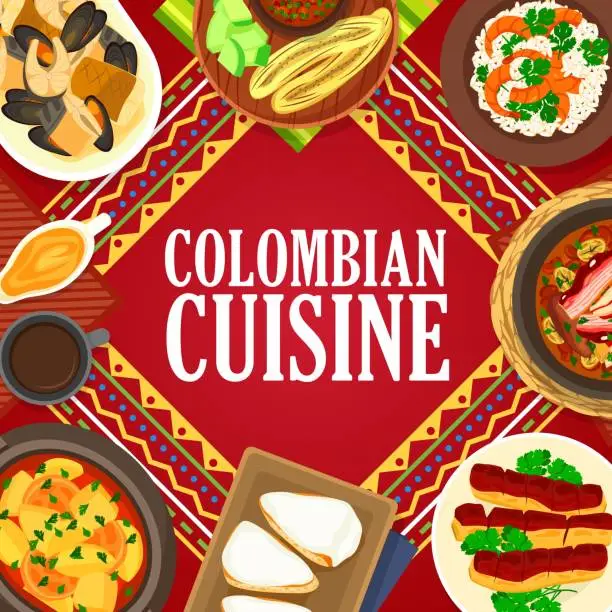 Vector illustration of Colombian cuisine vector poster, Colombia dishes