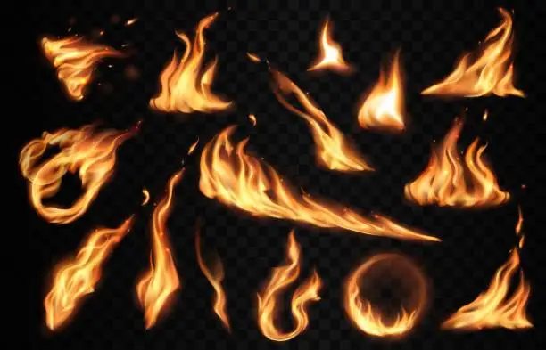 Vector illustration of Burning fire flames with flashes, realistic vector