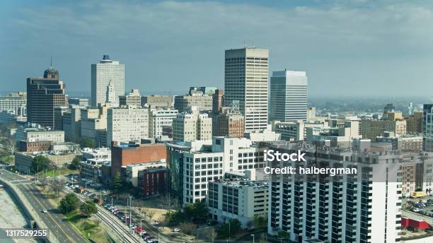 Downtown Memphis On A Cloudy Morning Aerial Stock Photo - Download Image Now - Memphis - Tennessee, Tennessee, Urban Skyline