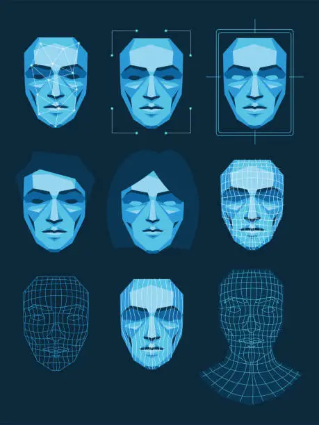Vector illustration of facial recognition system