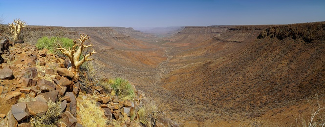 Klip River Valley and Etendeka Plateau viewed from Grootberg Lodge, Palmwag, Namibia