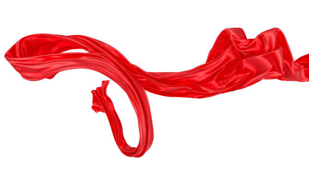istock Beautiful flowing fabric of red wavy silk or satin. 3d rendering image. 1317540122