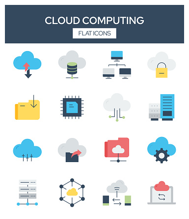 Cloud Computing Related Modern Flat Icons Vector Collection