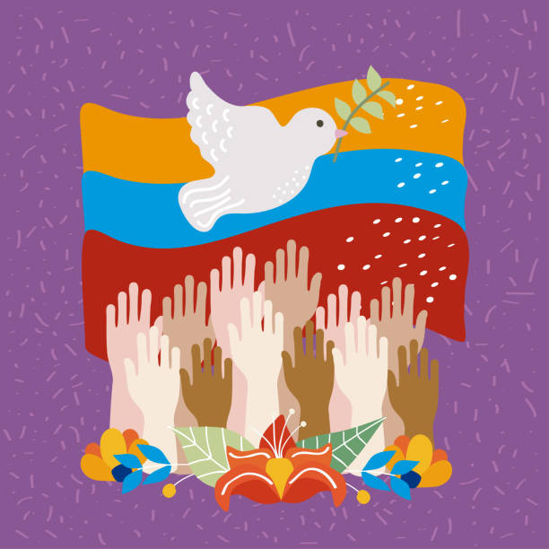 colombians hands protesting colombians hands with flag and peace dove resistencia stock illustrations