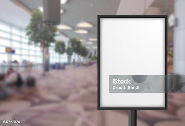 Blank Advertising Poster Banner Mockup In Modern Airport Retail Environment Large Digital Lightbox Display Screen Billboard Poster Outofhome Ooh Media Display Space Stock Photo - Download Image Now