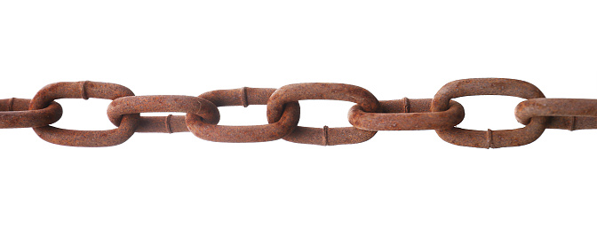 Rusted chain on white background