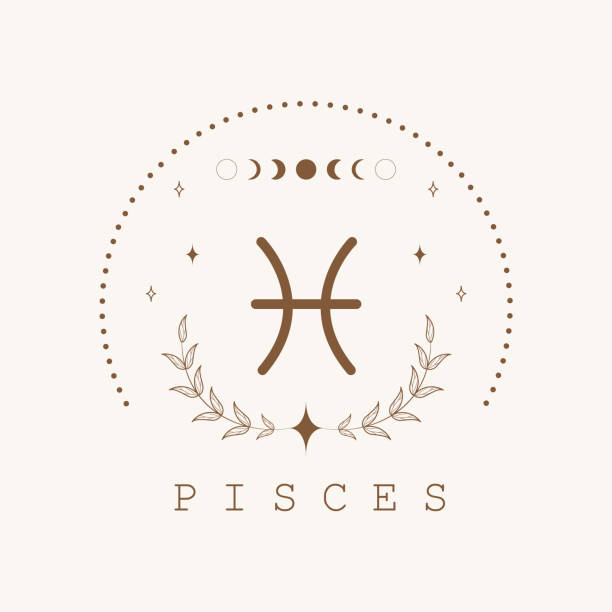 Pisces. Zodiac sign in boho style. Astrological icon isolated on white background. Mystery and esoteric. Horoscope logo vector illustration. Spiritual tarot card Pisces. Zodiac sign in boho style. Astrological icon isolated on white background. Mystery and esoteric. Horoscope logo vector illustration. Spiritual tarot card. pisces stock illustrations