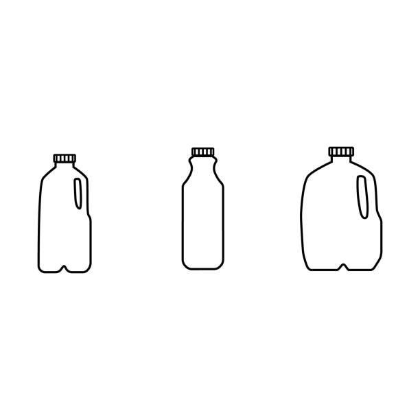 Icon vector illustration set of milk, kefir in different plastic packages and bottles. Isolated on white background. Icon vector illustration set of milk, kefir in different plastic packages and bottles. Isolated on white background milk jug stock illustrations