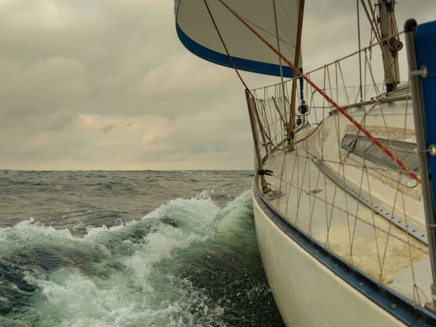 istock Seascape from sailing boat before storm , dark clouds 1317563764