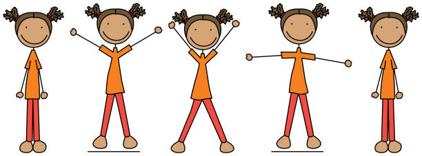 Happy kid exercises Cartoon vector illustration of a girl exercising - jumping jacks jumping jacks stock illustrations