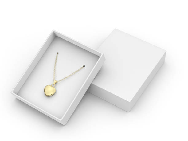 paper jewelry pendant gift  packaging rigid box. - gift gold box white imagens e fotografias de stock