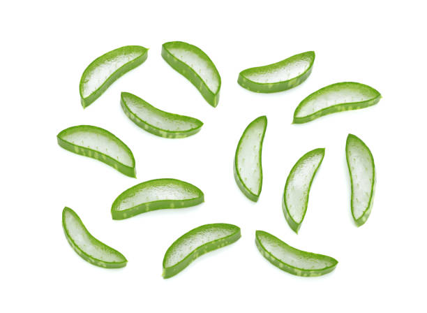 istock Fresh aloe vera sliced on white background 1317568063