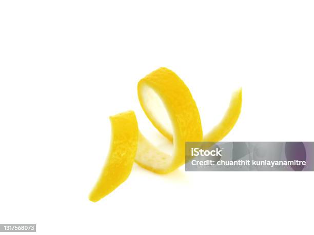 Lemon Peel Twist Isolated On A White Stock Photo - Download Image Now - Lemon - Fruit, Zest, Peel - Plant Part