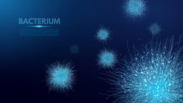 istock Bacterium. Vector abstract microscopic medical illustration of blue bacteria types, virus or spore close up on dark background. Concept for science, technology, medicine. Vector illustration. 1317568987