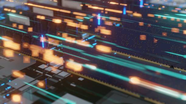 istock Futuristic circuit board with moving inside of the Computer Case. 1317569249
